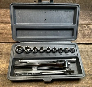 Vintage Craftsman 1/4" Drive SAE 15 pc Socket Set in Plastic Case Made in USA - Foto 1 di 7