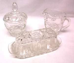 Vintage Anchor Hocking Prescut 3 Piece Creamer Sugar Bowl Butter Dish - Picture 1 of 1