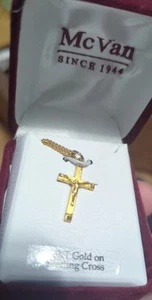 18kt Gold über Sterlingsilber Kruzifix McVan mit 18" Gold über Messing Kette J8015 - Bild 1 von 5