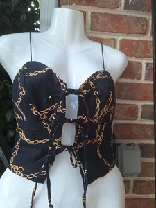 Schwarz-goldenes Bustier mit Kettenmuster zum Schnüren - Bild 1 von 3
