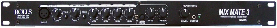 Rolls RM69 MixMate 4 Stereo Inputs 3 Mic/Source RCA XLR Output Phantom Mixer - Image 1 of 2