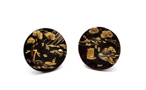 1930's Japanese High Relief Mixed Metal Gold Silver Shakudo Menuki Cufflinks - Picture 1 of 8