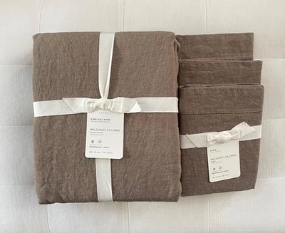 Edredón Pottery Barn BELGIAN LINO LINO King & Three Euro Shams Café Noir Nuevo con Etiquetas Foto 1 de 4