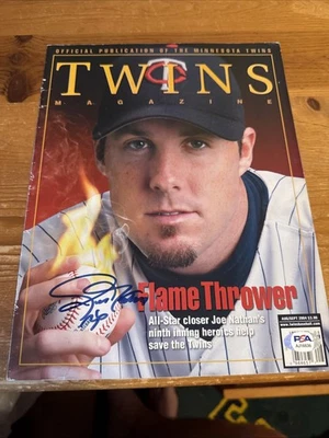 Portada de revista autografiada por Joe Nathan Minnesota Twins autenticación PSA Foto 1 de 4