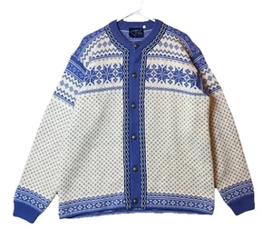Fjord Knitwear Norway Wool Cardigan Sweater Nordic Blue White Unisex XL - Picture 1 of 7