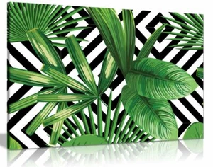 Exotic Jungle Leaves Black & White Geometric Botanical Canvas Art Print - Picture 1 of 1