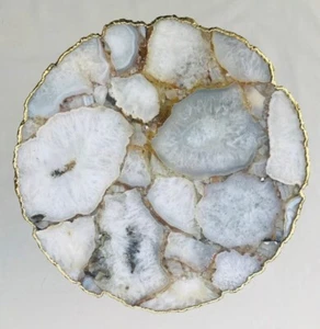 15"x15" White Agate Table Top Semi Precious Stones Work Handmade Home Decor - Picture 1 of 5