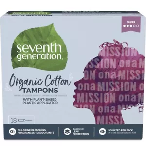SEVENTH GENERATION Free & Clear Super Tampons with Applicator, One Box Of 18 Ct - Picture 1 of 3