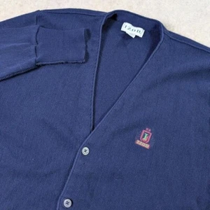 Vintage 90s Izod Cardigan Sweater Size Large Navy Blue Embroidered Logo Acrylic - Picture 1 of 6