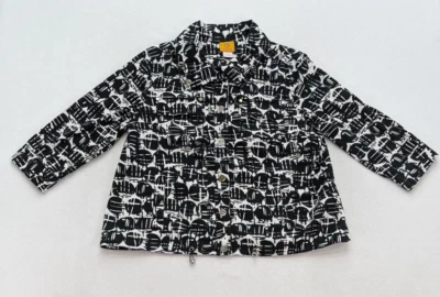 Ruby Rd Women's Jacket Size 12 Black & White Print 3/4 Sleeve Lightweight Snap - Image 1 of 4