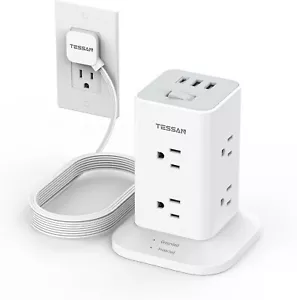 Power Strip Tower Surge Protector with 8 Outlet 3 USB 10FT Cord Thin Flat Plug - Picture 1 of 6