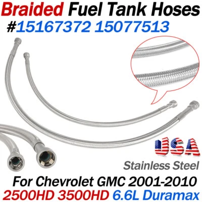 Mangueras de tanque de combustible de 2 piezas para Chevy GMC Sierra 2500HD 2001-2010 6,6 L Duramax acero inoxidable Foto 1 de 4
