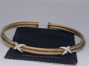 David Yurman 14k Yellow Gold Diamond Double Cable, X Choker Necklace 1.50ctw - Picture 1 of 10