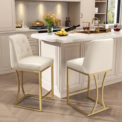 Counter Height Bar Stools with Back, Square Seat PU Leather Bar stool Kitchen - Image 1 of 4