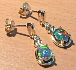 Earrings Natural Opal & Gemstones Solid Silver 14k Gold or Rhodium Plated 8x6mm - Picture 1 of 29