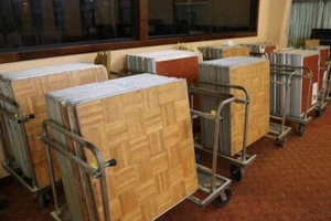 25 Light Wooden Portable Dance Floor Panels with Cart - Picture 1 of 2