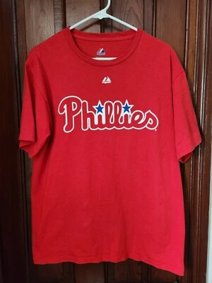 复古 Majestic Philadelphia Phillies 棒球衬衫 M 码 Lee 33 棉运动 — 第 1/4 张图片