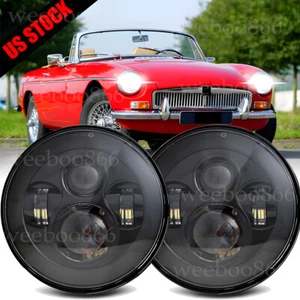 Fit MG MGB 1969-1981 Pair 7" Round LED Headlights Black Hi-Lo Beam DOT Approved - Picture 1 of 14