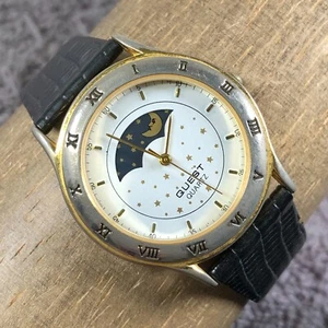 Guest Womens 2027 Moon Phase Black Leather 33mm Quartz Watch 7 1/4" - Picture 1 of 13