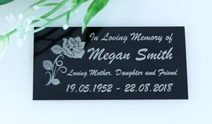LASER ENGRAVED GLOSS BLACK METAL PET FUNERAL MEMORIAL GRAVE MARKER PLAQUE SMALL - Picture 1 of 12