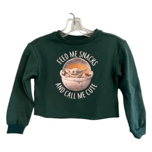 Star Wars Grogu Sweatshirt Green Mandalorian Baby Yoda Raw Hem XS 4/5 - Picture 1 of 8