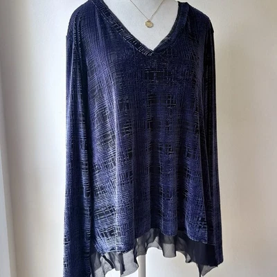 Топ Simply Vera Velvet Burnout XL фиолетовый с v-образным вырезом прозрачная отделка для праздничной вечеринки - Изображение 1 из 4