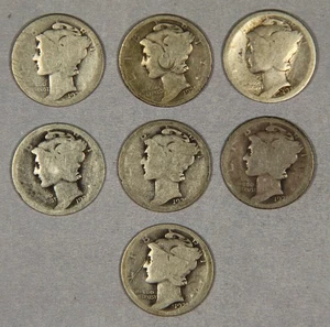 Lote de (7) monedas de diez centavos de plata mercurio 1921-P 10c - Imagen 1 de 10