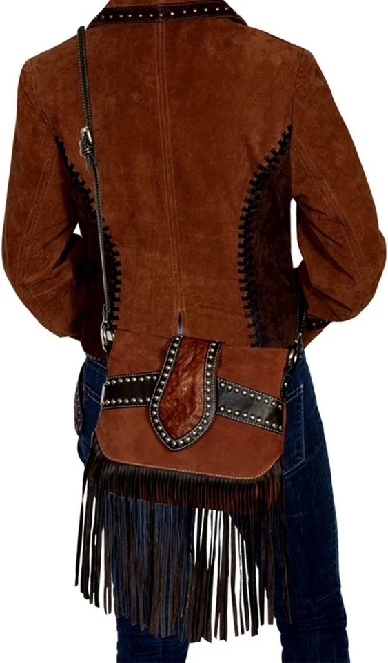 Scully Western Handbag Womens Suede Trim Magnetic Choc F0_B136 — 第 1/1 张图片