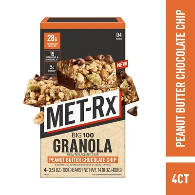 MET-Rx Big 100 Protein Bars, Granola Peanut Butter Meal Replacement Bars, 4 Ct - Image 1 of 3