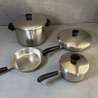 Revere Ware 7- Piece Cookware Set Copper Bottom Pots & Pans Vintage - Image 1 of 4
