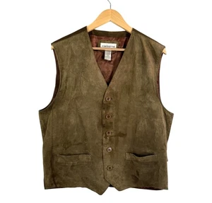 De Colección Claiborne 100% Cuero Gamuza Chaleco Occidental Marrón Años 90 Vaquero Talla M - Imagen 1 de 6
