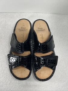 Finn Comfort Jamaica Black Patent Leather Double Strap Sandals EU SZ 40 US 9.5 - Picture 1 of 9