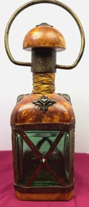 Botella jarra vintage española envuelta en cuero verde hecha a mano España 12" - Imagen 1 de 12