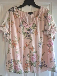 Blusa HAVER - 1X - Cuello en V con Volantes Divididos, Slvs Cortos con Volantes y Corbata, Dobladillo Burbuja - Imagen 1 de 7