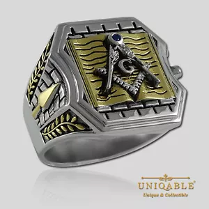 Anillo Bíblico Masónico Plata Esterlina .925 Enchapado en Oro 18K Masón Masón ÚNICO - Imagen 1 de 12