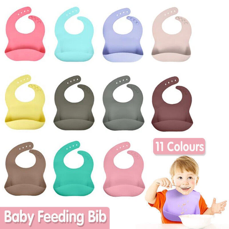 Silicone baby feeding bib waterproof easy to clean toddler smock with food pouch - image 1 of 4