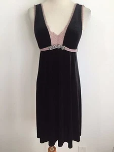 Free People Sleeveless Dres Black Velveteen w/Mauve Lace Trim w/Beads Size S - Picture 1 of 11