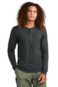 District DT145 Mens Long Sleeve Perfect Tri Henley T-Shirt - Picture 1 of 6
