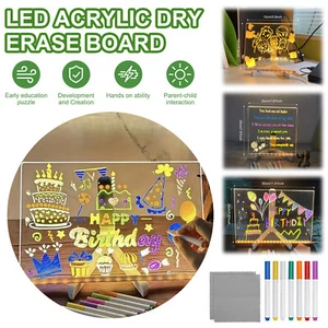 LED Note Board with Colors Acrylic Dry Erase Board with 7 Pens for Home Office - Picture 1 of 27