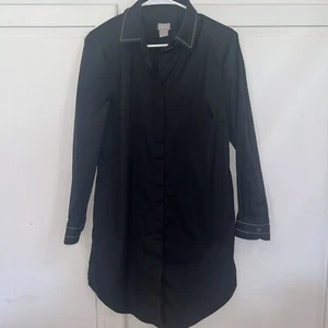 Chico’s Women’s Black Shirt Dress Sz 1 (M) With White Hem And Collar Stitching - Picture 1 of 8