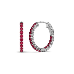 Ruby Inside-Out Hoop Earrings with Side Gallery 0.93 ctw 14K Gold JP:137866 - Picture 1 of 10
