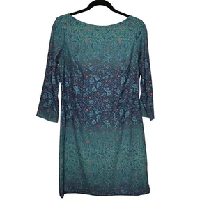 Marchesa Voyage Teal Floral Degrade Shift Dress Sz 8 - Picture 1 of 11