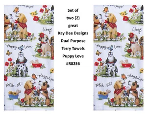 KAY DEE DESIGNS "Puppy Dog Pups" Two Dual Purpose Terry Towels~16"x26″~R8256 - Picture 1 of 2