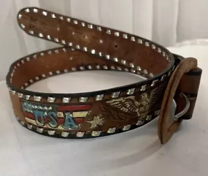 Cintura in pelle di mucca taglia 36" "De Hecho En Mexico" Cowboy Eagle VTG USA ORIGINALE - Foto 1 di 22