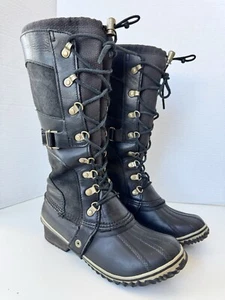 Sorel Black Conquest Carly Black Waterproof Tall Boots Women’s Size 7.5 *FLAWS - Picture 1 of 10
