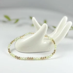 Natural Green Peridot Faceted Round Gold Plated Beads Stretchable Bracelet 6-8" - Picture 1 of 12