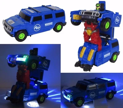 Jeep Auto Transforms into Robot Warrior w/ Music Lights Rotates - Blue 9" L New - Image 1 of 4