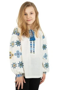 Flax milky color blouse embroidered, teens, Vyshyvanka, Ukraine etno , shirt - Picture 1 of 6