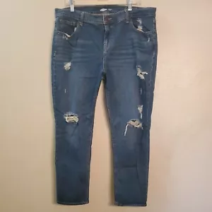Old Navy Womens Size 14 Boyfriend Mid Rise Jean Dark Destroyed Sailor Distressed - Picture 1 of 4