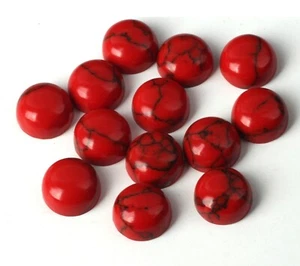 Pack Of 5 Pcs Red Howlite 12mm to 20mm Round Cabochon Natural Loose Gemstone - Afbeelding 1 van 4